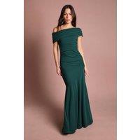 Coast Women's Pleated One Shoulder Bardot Fit & Flare Maxi Dress in Emerald | Size: 16