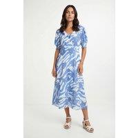 Wallis Women's Mixed Floral Ruffle Midi Dress in Blue | Size: 18