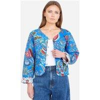 Yumi Women's Blue Boho Print Cotton Reversible Quilted Jacket in Bright Blue | Size: 8
