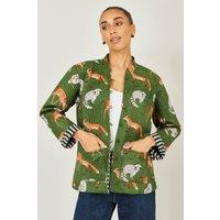Yumi Women's Green Fox Reversible Cotton Quilted Jacket | Size: 10