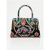 SVNX Women's Floral Satin Embroidered Top Handle Bag in Black