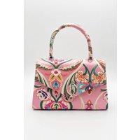 SVNX Women's Floral Satin Embroidered Top Handle Bag in Pink