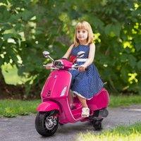 AIYAPLAY Women's Vespa Licensed 12V Ride on Motorcycle w/ Music, Headlight in Pink