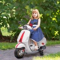 AIYAPLAY Women's Vespa Licensed 12V Ride on Motorcycle w/ Music, Headlight in White | Size: 100 cm x 100 cm