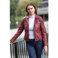 Ashwood Leather Women's 'Eva' Leather Biker Style Jacket Women Coat in Burgundy | Size: 12