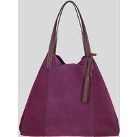 Brampton London Women's Real Suede Leather Shopper Bag with Leather Tassel Charm in Burgundy