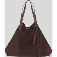 Brampton London Women's Real Suede Leather Shopper Bag with Leather Tassel Charm in Chocolate