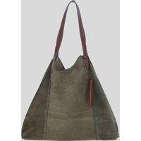 Brampton London Women's Real Suede Leather Shopper Bag with Leather Tassel Charm in Khaki