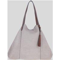Brampton London Women's Real Suede Leather Shopper Bag with Leather Tassel Charm in Natural