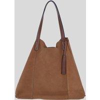 Brampton London Women's Real Suede Leather Shopper Bag with Leather Tassel Charm in Tan