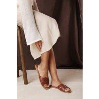 Where's That From Women's Elvira Braided Slide On Sandals With Contrast Stitching in Tan | Size: 5