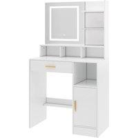 MCC Direct Women's Dressing Table with Adjustable LED Mirror Make up Desk & Storage in White