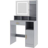 MCC Direct Women's Dressing Table with Adjustable LED Mirror Make up Desk & Storage in Grey