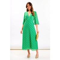 Needs No Label Women's Green Foil Chiffon Midi Dress | Size: 12