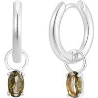 Gold Trip Women's August Huggie Hoop Birthstone Charm Earrings in Silver