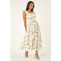 Roman Women's Petite Floral Tiered Maxi Dress in White | Size: 16