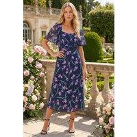Roman Women's Petite Floral Midi Dress in Navy | Size: 18