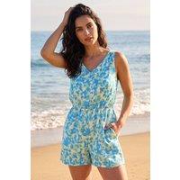 Dusk Women's Abstract V-Neck Playsuit in Blue | Size: 14