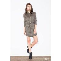 Love Lace Women's Suede Feel Stand Collar Button Waist Tie Dress in Green | Size: XL