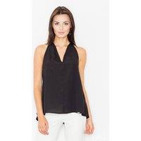 Love Lace Women's Chic Bust Neckline Strap Blouse Back Overlap in Black | Size: Large