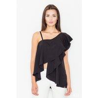 Love Lace Women's Belly Exposing Frill Front Blouse Longer Back in Black | Size: XL