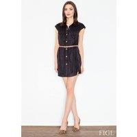 Love Lace Women's Chambray Smocked Button Front Wing Sleeve Dress in Black | Size: Large