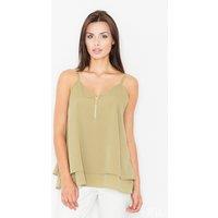 Love Lace Women's Elegant Gold Zip Double Layer Strappy Blouse in Green | Size: Small