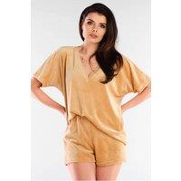 Love Lace Women's Velour Lounge Shorts Loose Fit Comfortable in Beige | Size: Large/XL