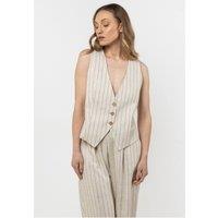 Love Lace Women's Delicate Striped Linen V Neck Vest in Beige | Size: Small
