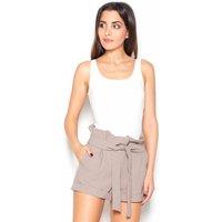Love Lace Women's Ruffled Waist Tie Sash Wide Leg Shorts Style 77317 in Beige | Size: XL