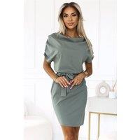 Love Lace Women's Olive Asymmetrical Belted Elastic Dress in Green | Size: XL