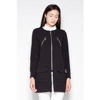 Love Lace Women's Straight Zip Coat with Slit & Pocket Detail in Black | Size: Small
