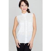 Love Lace Women's Delicate Sleeveless Shirt with Pearl Button in White | Size: XL