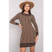 Love Lace Women's Ochre Camel & Black Fitted Knit Day Dress in Brown