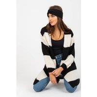Love Lace Women's Long Loose Sleeve Cardigan with Color Stripes in Black