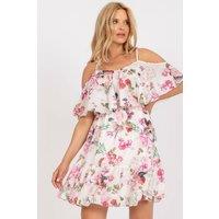 Love Lace Women's Floral Strapless Flared Frill Dress in White