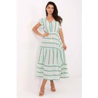 Love Lace Women's Boho Cotton Midi Dress with Tie in Green