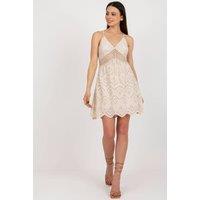Love Lace Women's Strapless Openwork Backless Dress with Lining in Beige | Size: Medium