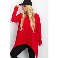 Love Lace Women's Plus Size Cotton Asymmetrical Pocket Tunic Blouse in Red