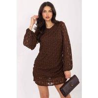 Love Lace Women's Elegant Lace Mini Dress with Ruched Sides in Brown