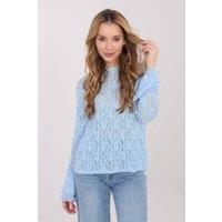 Love Lace Women's Elegant Viscose Lace Boat Neck Bell Blouse in Blue