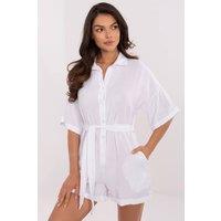 Love Lace Women's Light Muslin Cotton Jumpsuit with Belt in White