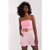 Love Lace Women's Linen Cotton High Waist Buckle Shorts with Pockets in Pink