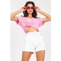 Love Lace Women's Elegant Zip Front Belted Shorts with Pockets in White | Size: 2XL