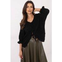 Love Lace Women's Tie Neck Casual Cardigan Sweater in Black