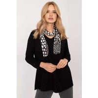 Love Lace Women's Elegant V Neck Sweater Set with Scarf in Black