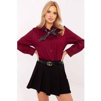 Love Lace Women's Elegant Long Sleeve Cotton Shirt with Scarf in Burgundy