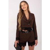 Love Lace Women's Elegant High Waist Lace Trim Belt Shorts in Brown