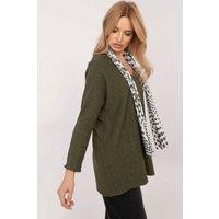 Love Lace Women's Shimmer V Neck Knit Sweater With Scarf in Green