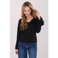 Love Lace Women's Elegant Cotton V Neck Bell Sleeve Blouse Style 223348 in Black